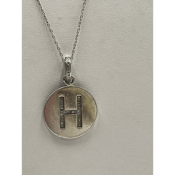 BDG Italy Sterling SIlver 925 Diamond Initial Letter H Pendant Necklace - Picture 2 of 12